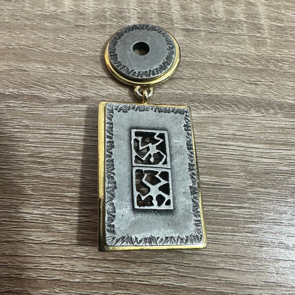 Vintage Express Pendant Pewter Gold Tone Tribal Native Dancers Statement Piece